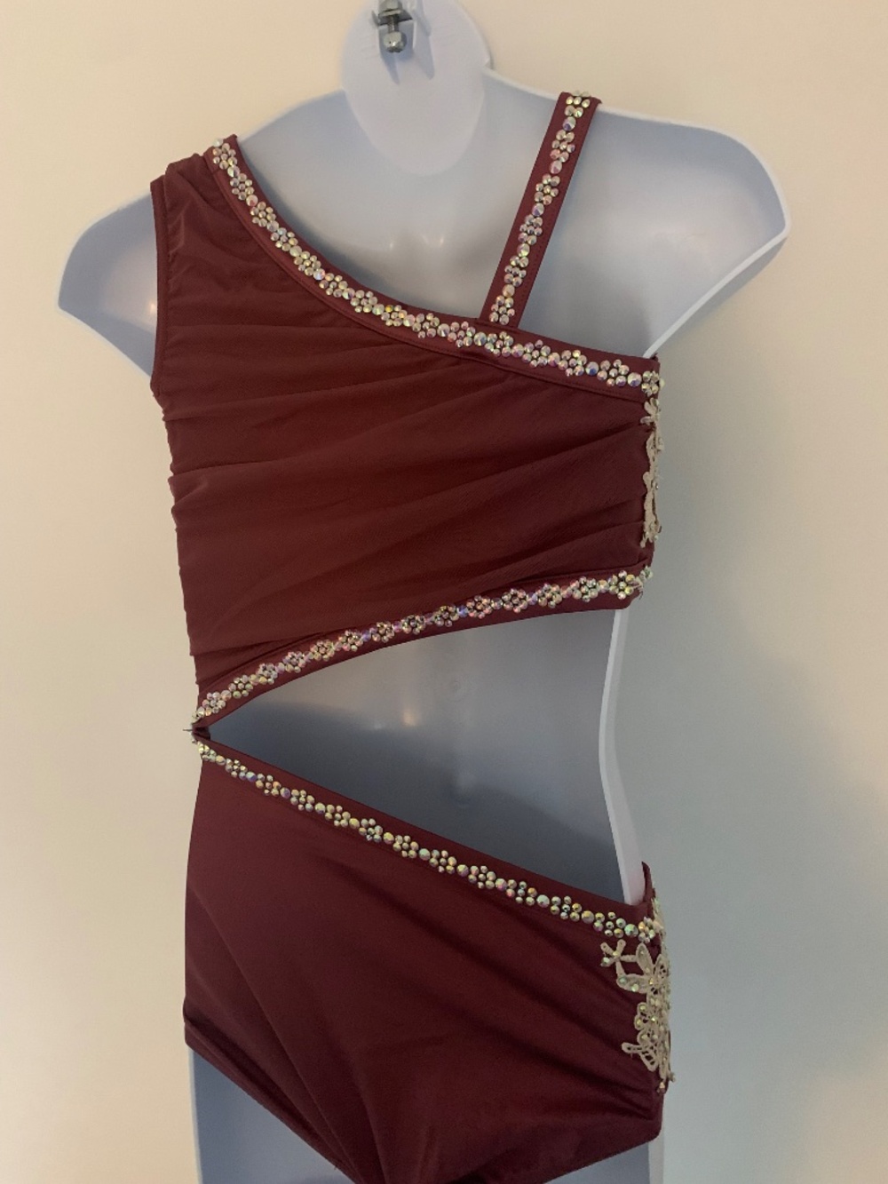 Child’s Lyrical Dance Costume: Rosewood Leotard with Rhinestones - Size Medium - Picture 6 of 7